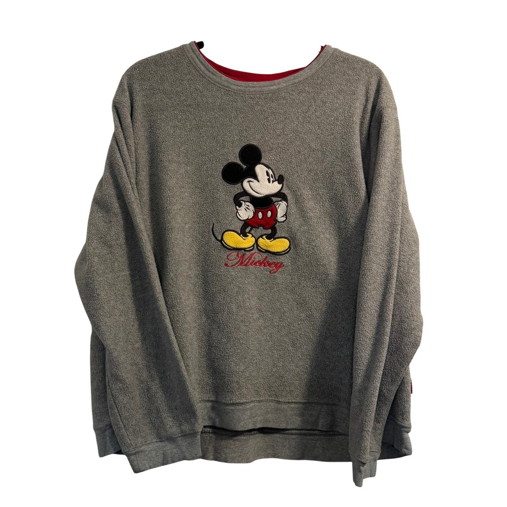 Disney Mickey Mouse Fleece Sweatshirt Gray XL Vintage Oversized Casual